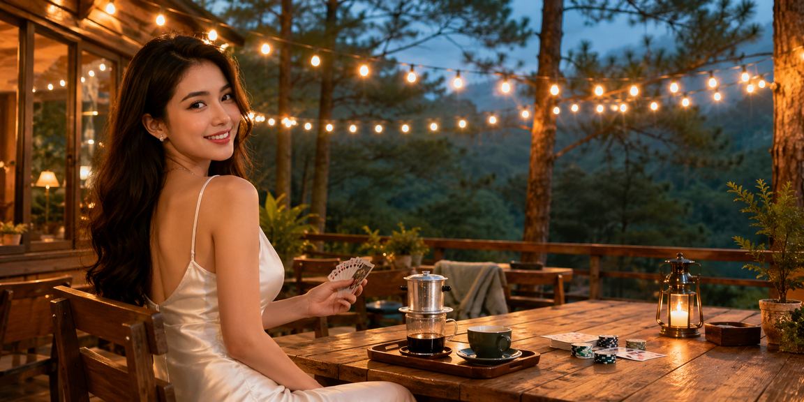 Người chơi tại Đà Lạt thưởng thức cà phê và tham gia card game trực tuyến trên điện thoại